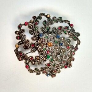 Vintage Mid Century Little Nemo Domed Rhinestone Wreath Vine Art Deco Brooch Pin
